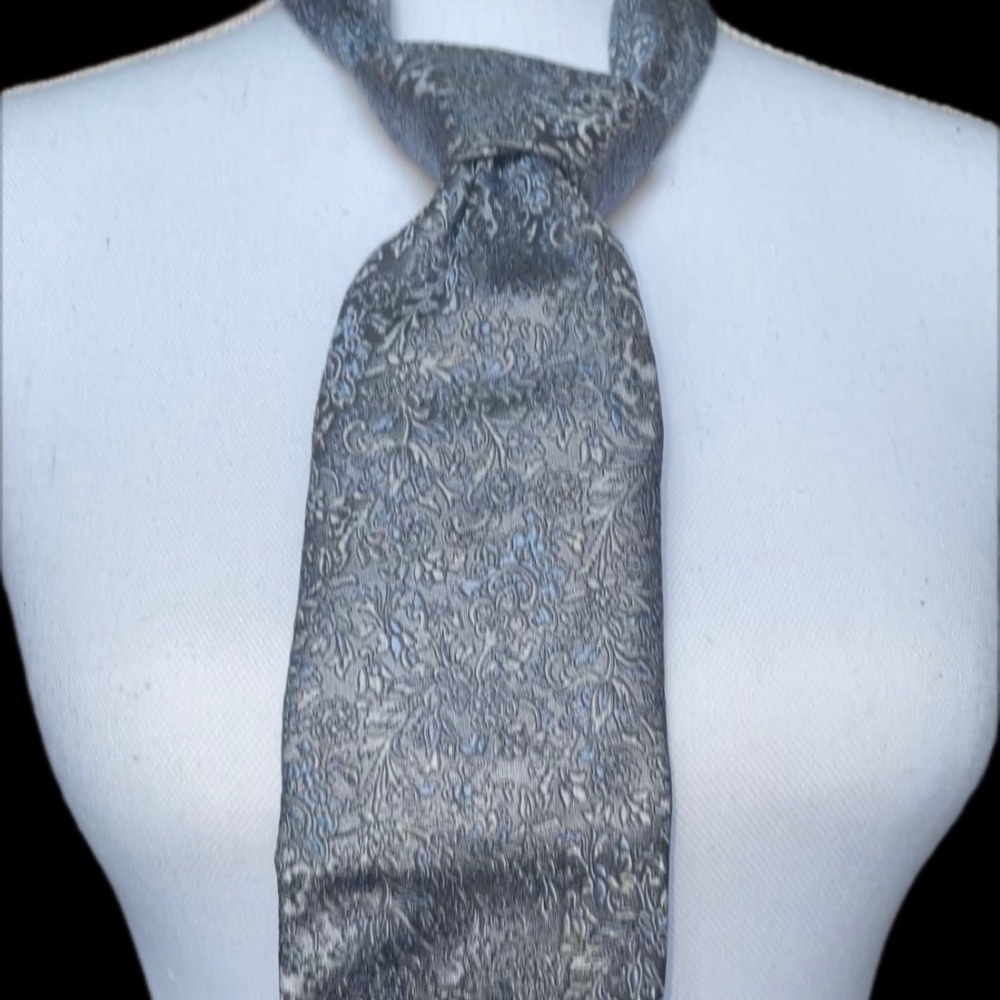 Gray with white and blue paisley design
